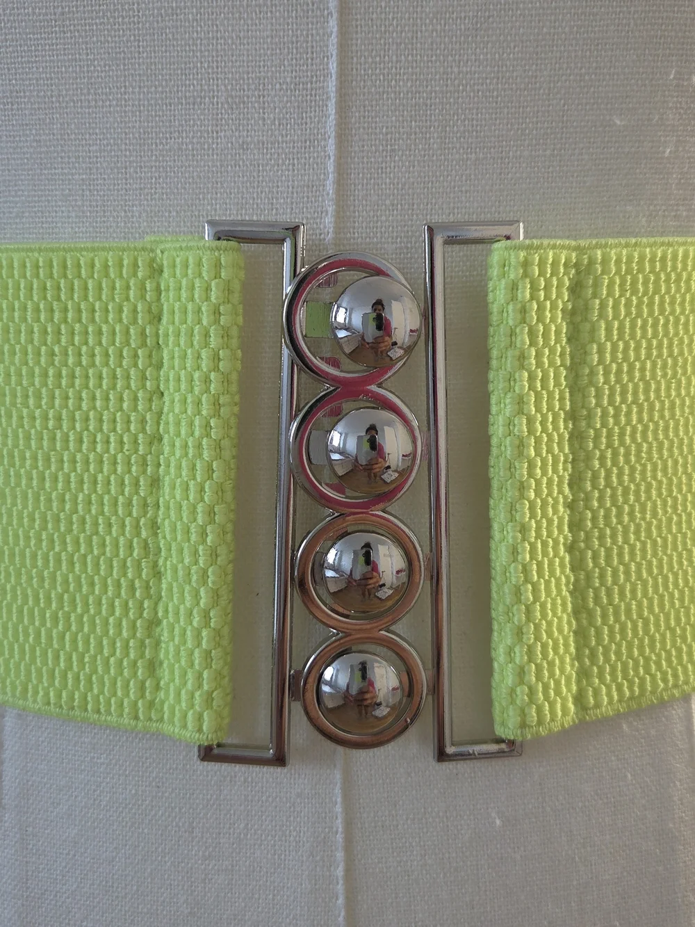 Elastic Neon Green Belt With Silver Buckle